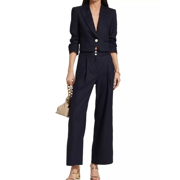 Veronica Beard Delpha Crop Jacket Blazer Navy Blue Linen 4 Designer 304LN1410426 - Picture 5 of 15